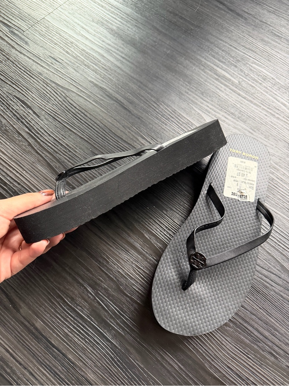 Tory Burch Black Platform Flip Sandals with Logo Medallion